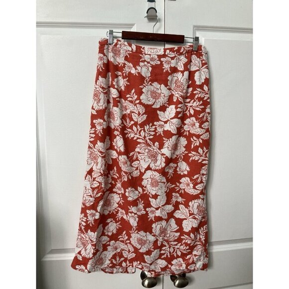 Old Navy High Waisted Linen Blend Maxi Skirt Women’s Large Red Floral Preppy - Picture 2 of 10